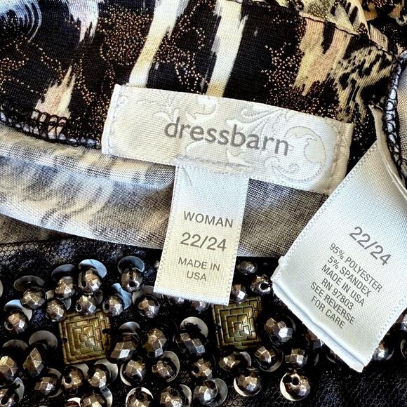 DressBarn Vintage 3/4 Sleeves Beaded V Neck Jersey Top Blouse Size 22/24 Ikat - Picture 13 of 13